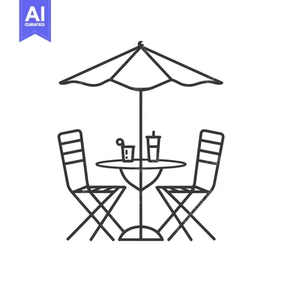 Popular premium asset: Outline Illustration of a Cafe Table with Two Chairs and Umbrella
