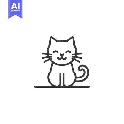 Popular premium asset: Outline illustration of a cartoon cat sitting on the ground