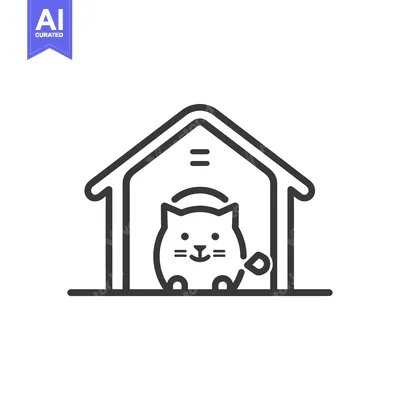 Aset premium populer: Outline Illustration of a Cat Inside a House
