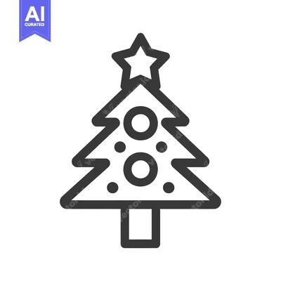 Aset premium populer: Outline Illustration of a Christmas Tree with a Star on Top