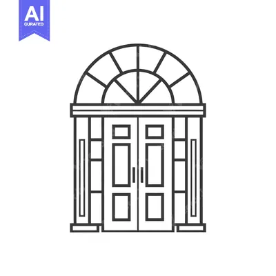 Popular premium asset: Outline Illustration of a Double Door with an Arched Window