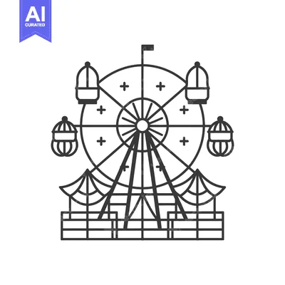 Popular premium asset: Outline Illustration of a Ferris Wheel with Four Gondolas