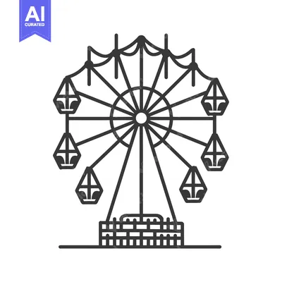 Outline Illustration of a Ferris Wheel with Gondolas