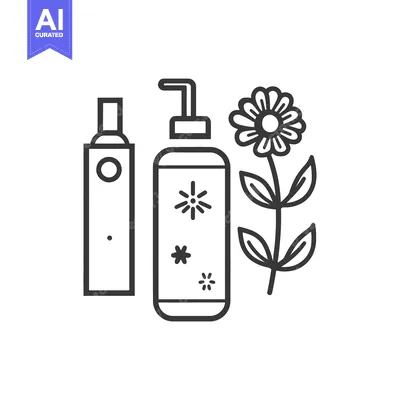 Popular premium asset: Outline illustration of a flower, a bottle of liquid, and a spray bott