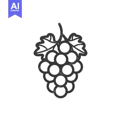 Aset desain premium: Outline Illustration of a Grape Bunch with Leaves