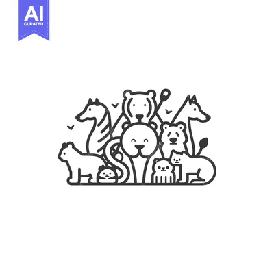 Aset premium populer: Outline Illustration of a Group of Animals