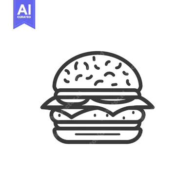 Outline illustration of a hamburger with sesame seed bun