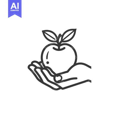 Popular premium asset: Outline Illustration of a Hand Holding an Apple with a Stem and Leaves