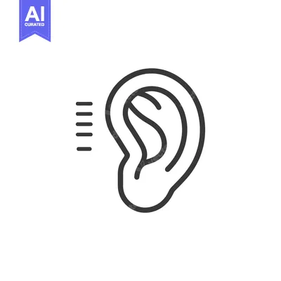Outline Illustration of a Human Ear with Sound Waves