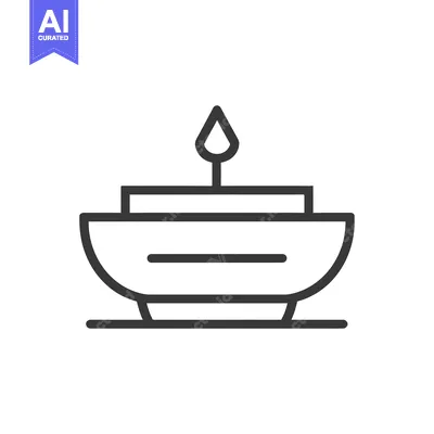 Aset desain premium: Outline Illustration of a Lit Candle in a Bowl