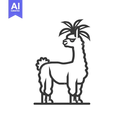Outline Illustration of a Llama with a Palm Tree on its Head