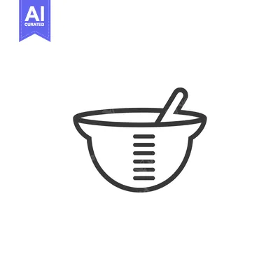 Premium design asset: Outline Illustration of a Mixing Bowl with a Spoon