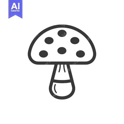 Aset desain premium: Outline illustration of a mushroom with a rounded cap and white spots