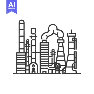 Aset premium populer: Outline Illustration of an Industrial Complex with Smoke Stacks