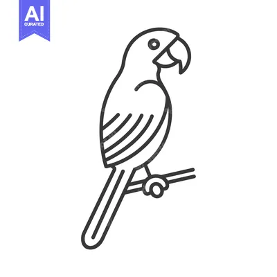 Aset desain premium: Outline Illustration of a Parrot Perched on a Branch