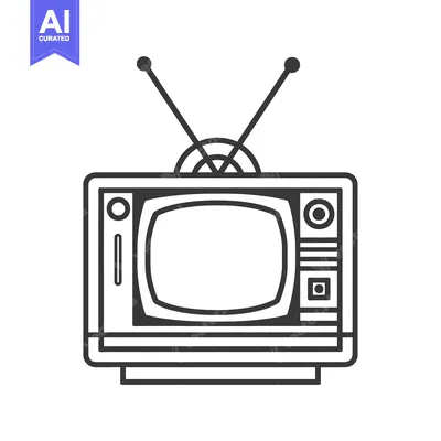 Aset desain premium: Outline Illustration of a Retro Television with Antenna