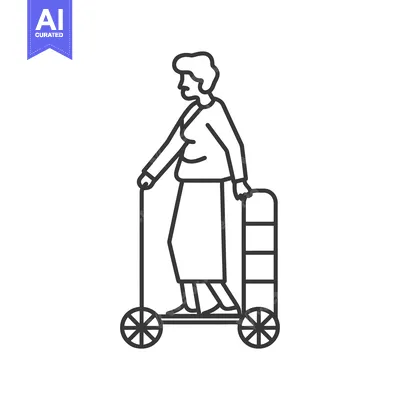 Aset premium populer: Outline Illustration of a Senior Woman Riding a Scooter