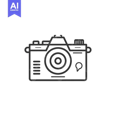 Aset premium populer: Outline Illustration of a Simple Camera with a Lens and a Speech Bubbl