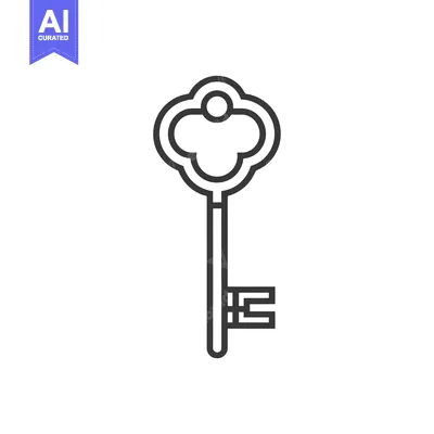 Premium design asset: Outline Illustration of a Simple, Ornate Key