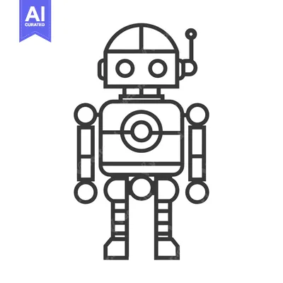 Aset desain premium: Outline Illustration of a Simple Robot with a Rounded Head