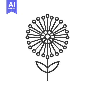 Aset desain premium: Outline Illustration of a Single Dandelion Flower