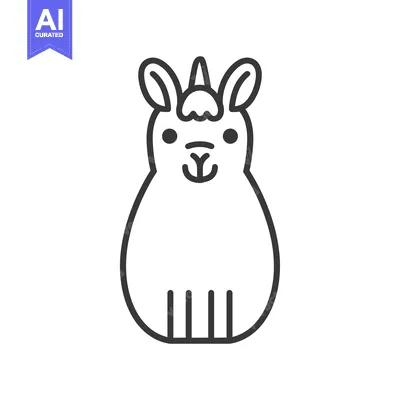Premium design asset: Outline Illustration of a Sitting Llama with a Unicorn Horn