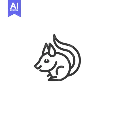 Outline Illustration of a Sitting Squirrel with a Bushy Tail