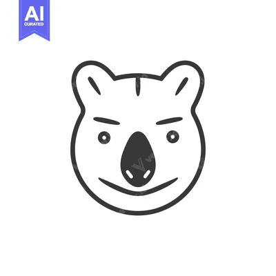 Outline Illustration of a Smiling Koala Face