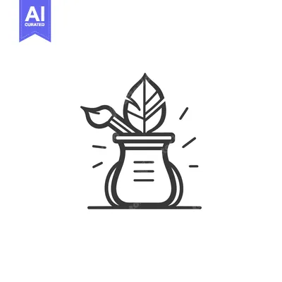 Aset premium populer: Outline Illustration of a Vase with a Leaf and a Paintbrush