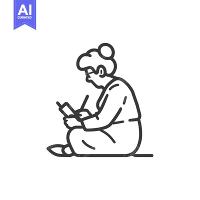 Premium design asset: Outline Illustration of a Woman Sitting and Writing