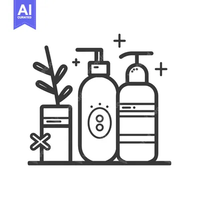 Aset premium populer: Outline Illustration of Three Bottles and a Plant on a Shelf