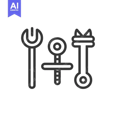 Outline illustration of wrench, screw and bolt
