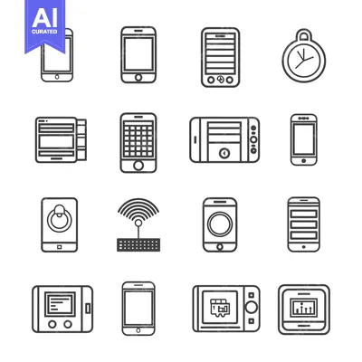 Aset premium populer: Outline Illustrations of Mobile Devices and Accessories