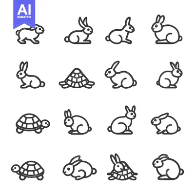 Outline Illustrations of Rabbits and Turtles