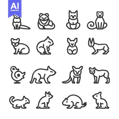 Popular premium asset: Outline Illustrations of Various Animals in Sitting and Standing Posit
