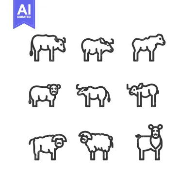 Outline Illustrations of Various Domestic Farm Animals