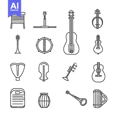 Outline Illustrations of Various Musical Instruments