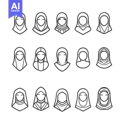 Aset premium populer: Outline Illustrations of Women Wearing Hijabs
