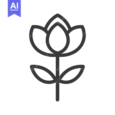 Aset premium populer: A simple black line drawing of a floral plant with petals