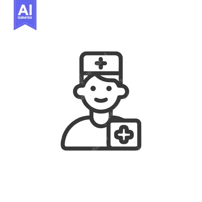Aset premium populer: Minimalist Icon of Smiling Doctor with Medical Symbol on White Backgro