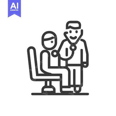 Doctor Examining Patient with Stethoscope, Outline Icon Style, Healthc