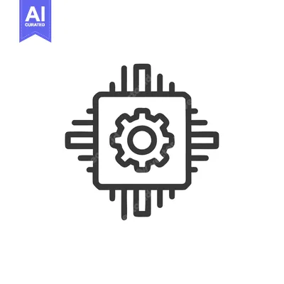 Popular premium asset: Stylized CPU Icon with Gear, Black Outline on White Background