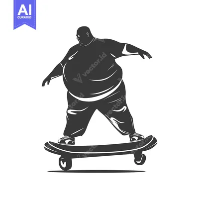 Overweight Man Doing a Skateboard Trick