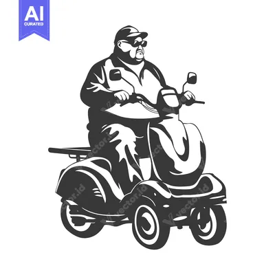 Premium design asset: Overweight Man Driving a Mobility Scooter