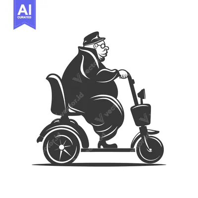 Aset desain premium: Overweight Man Driving a Mobility Scooter