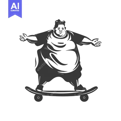 Aset desain premium: Overweight Man Enjoying Skateboarding
