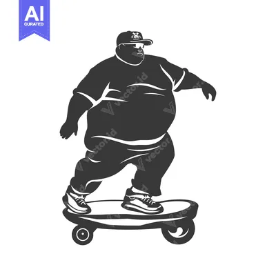 Aset premium populer: Overweight Man in a Hat Riding a Skateboard