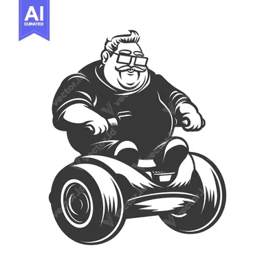 Premium design asset: Overweight Man in Glasses Driving a Quad Bike