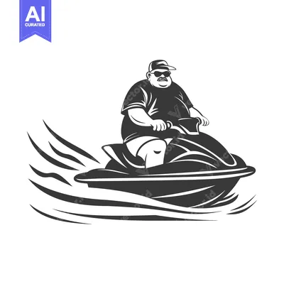 Aset desain premium: Overweight Man in Sunglasses Riding a Jet Ski