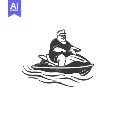 Popular premium asset: Overweight man in sunglasses riding a jet ski